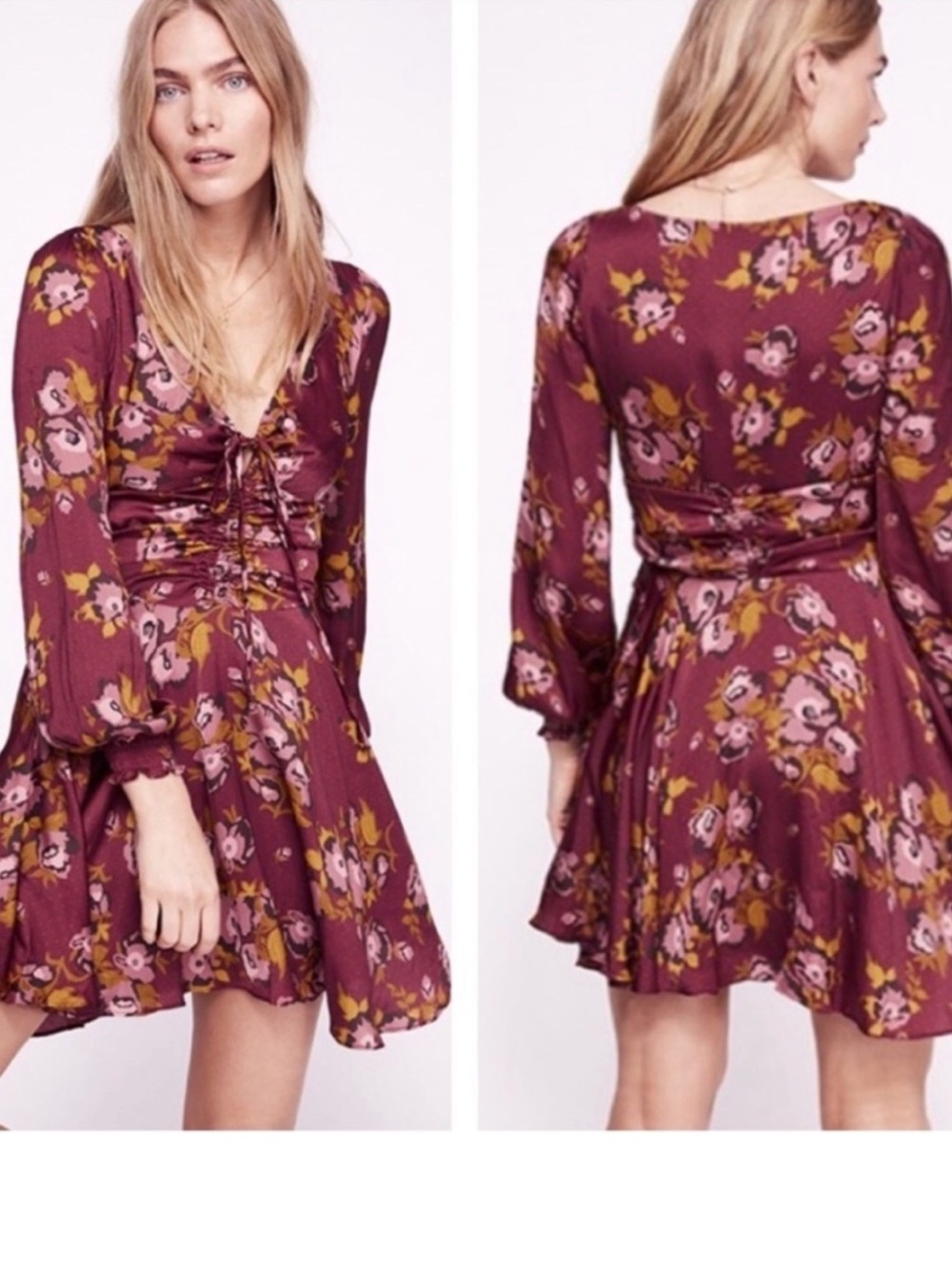 Free People Morning Light Mini Dress Fall Floral Sexy Long Sleeve Size 12